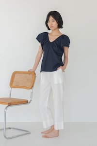 Relaxed Drawstring Capri in White Denim