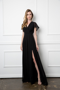 Flutter sleeve A-line gown WAT3143 Black