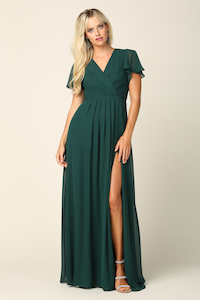 Flutter sleeve A-line gown WAT3143 Hunter Green