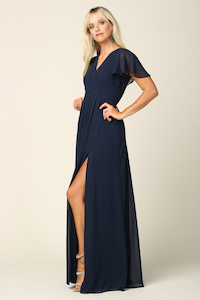 Flutter sleeve A-line gown WAT3143 Navy