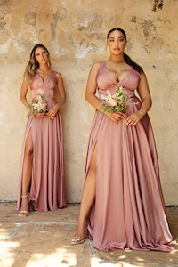 Vneck A-line satin dress EFWAT9647 Rose Gold