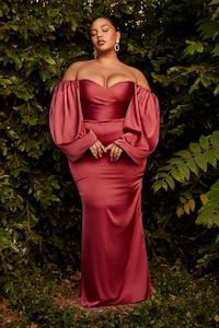 Womenswear: Off shoulder L/sleeve satin EFWAC2847 Sunset Rust