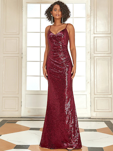 Sequin spaghetti strap EFEP07339 Burgundy