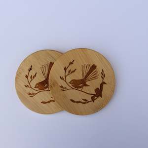 Laser engraving: Fantail engraved bamboo bottle opener coaster - set 2