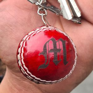 Personalised cricket ball keyring