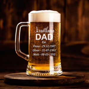 Laser engraving: Father's Day Special: Personalized Beer Mug with Dad and Kids' Names