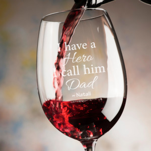 Dad's Vintage Blend: Red Wine Glass with 'I Have a Hero, I Call Him Da…