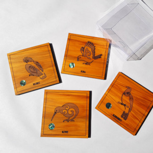 Coaster Set, New Zealand Native Birds Engraved