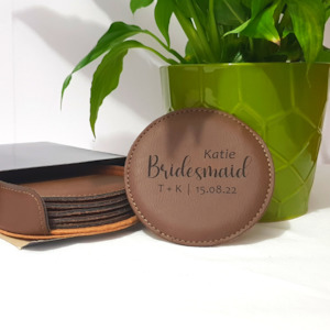 Bridesmaid Leather Coaster - Brown/Black Set of 6