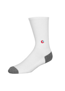 Boys White Crew Sock - Red Logo