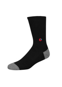 Clothing: Boys Black Crew Sock - Red Blue Logo