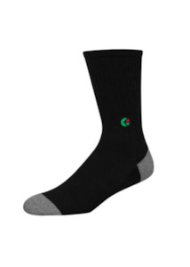 Boys Black Crew Sock - Green Logo