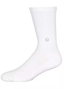 Clothing: White Crew Socks - Silver Logo