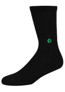 Clothing: Black Crew Sock - Green Logo