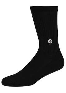 Clothing: Black Crew Socks - Silver Logo