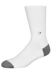 Clothing: White Crew Socks - Turquoise Logo