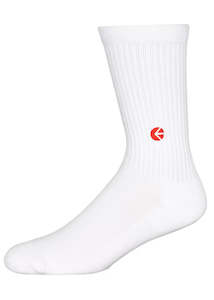 Clothing: White Crew Socks - Red Logo