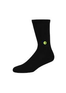 Clothing: Boys Black Crew Sock - Flo Green Logo