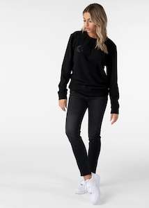 Womens Premium Embroidered Crew Neck - Black