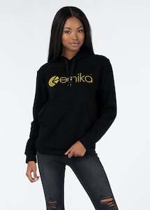 Clothing: Womens Embroidered Hoodie - Black / Gold