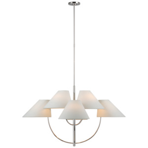 Kinsley Large Two-Tier Chandelier in Polished Nickel with Linen Shades