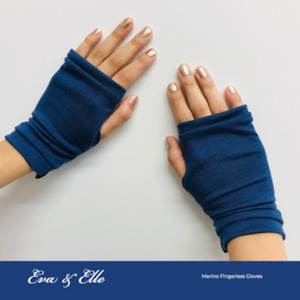 Merino Fingerless Gloves in Blue