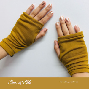 Clothing: Merino Fingerless Gloves in Mustard