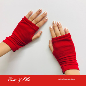 Clothing: Merino Fingerless Gloves in Red