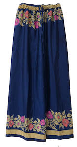 Clothing: Floral Elastic Pants in royal blue