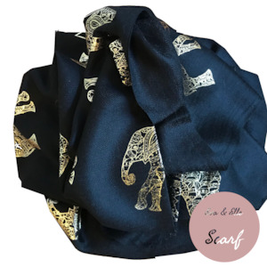 Scarf In Elephant Design Print in Black