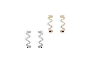 925 Sterling Silver Wave Shaped Curved Sparkle Stud Earrings