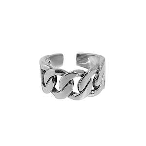 925 Sterling Silver Adjustable Vintage Wide Chain Ring