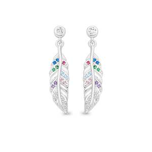 STG MULTI COLOURr CZ FEATHER DROP EARRINGS