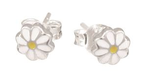 Stg Silver Enamel Daisy Stud  Earrings