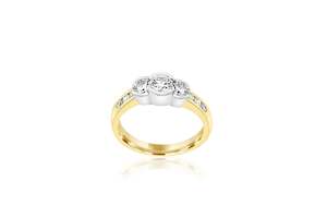 18k Yellow Gold 3-Stone Semi-Bezel Set Diamond Ring