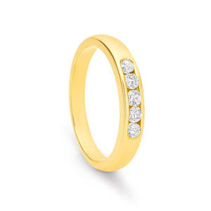 9K Yellow Gold Channel Set 5x Diamond Ring / Band TDW0.30ct GH SI2-I1