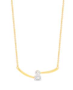 9CT Y/G BAGUETTE & ROUND DIAMOND NECKLACE