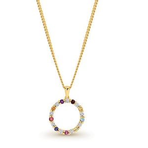 9K YELLOW GOLD DIAMOND & COLOUR GEMS WHEEL PENDANT