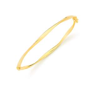 9CT Y/G THIN TWIST FLAT RIBBON BANGLE