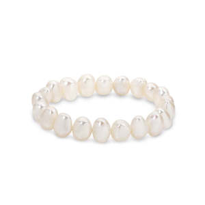 FW PEARL WHITE 9-10MM DOUBLE SHINEY 18.5CM ELASTIC BRACELET