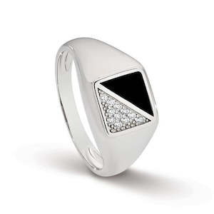 Stg Silver Onyx & Cz Signet Ring