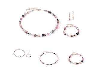 COEUR DE LION NECKLACE/EARRINGS/BRACELET SET Geo Cube Dreamy Pink & Rose Quartz 4905_1910