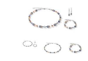 COEUR DE LION NECKLACE/EARRINGS/BRACELET SET Geo Cube Grey & rose gold 4015_0730