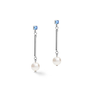 Jewellery: Coeur De Lion CL EARRINGS, Soft Blue & Swarovski Pearl on stainless steel