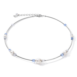 Jewellery: Coeur De Lion CL NECKLACE, Soft Blue & Swarovski Pearl on stainless steel