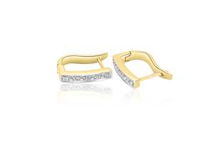 9k Yellow Gold Diamond Earrings Hinged Loop