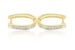 9k Yellow Gold U Shaped Channel Set Huggie Diamond Earrings