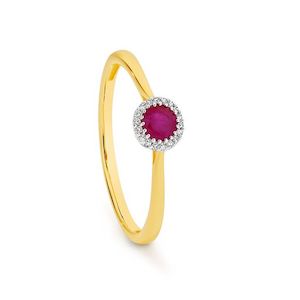 9K YELLOW/WHITE GOLD RUBY & diamond RING