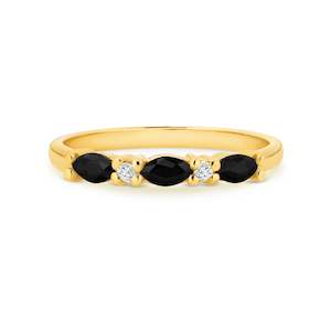 9K YG 3 MARQUISE BLACK SAPHIRE DIAMOND BAND