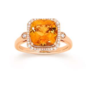 9ct R/g Madeira Citrine And Dia Dress Ring